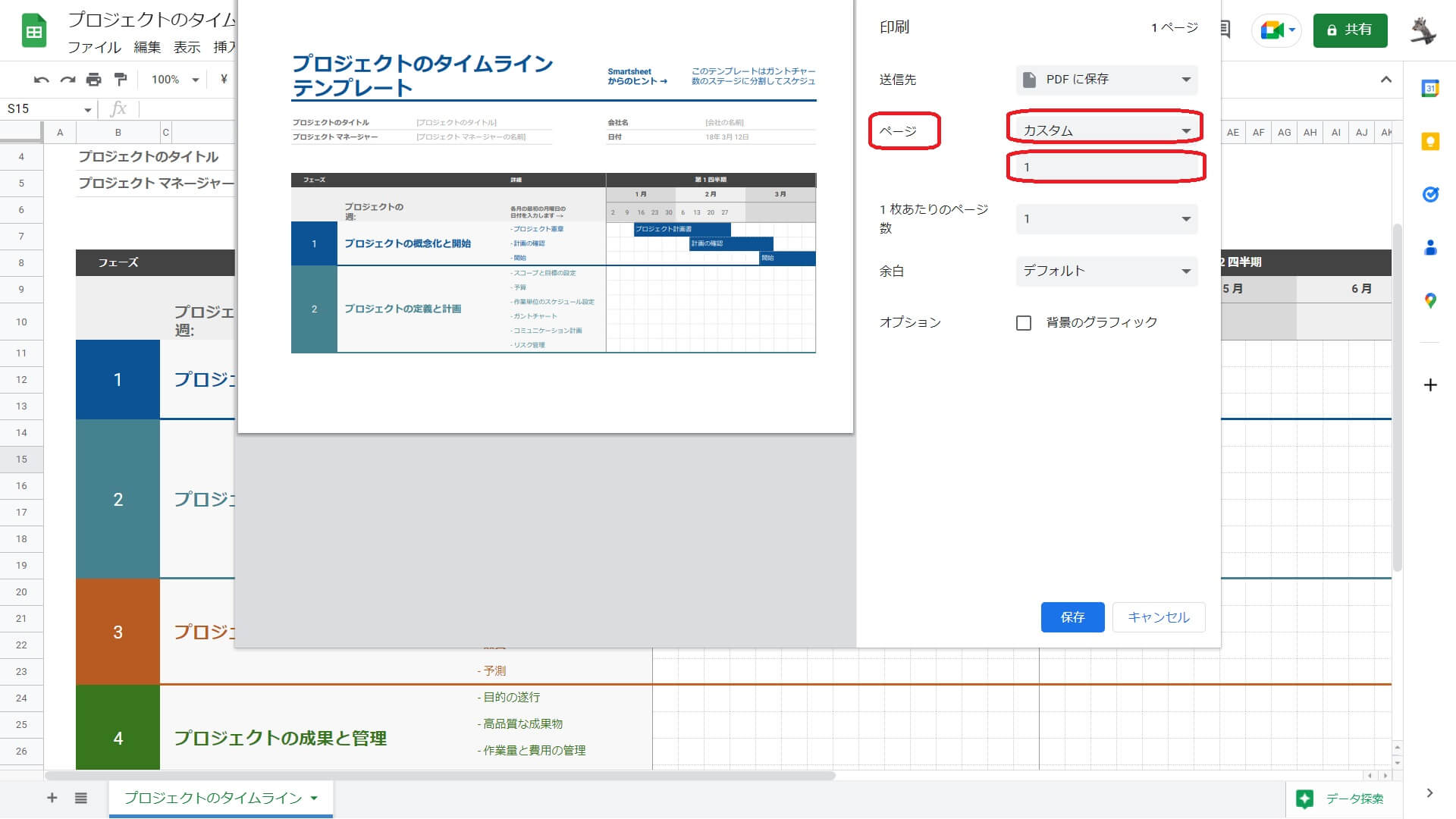 改ページプレビューで「ページ」で「カスタム」を選び