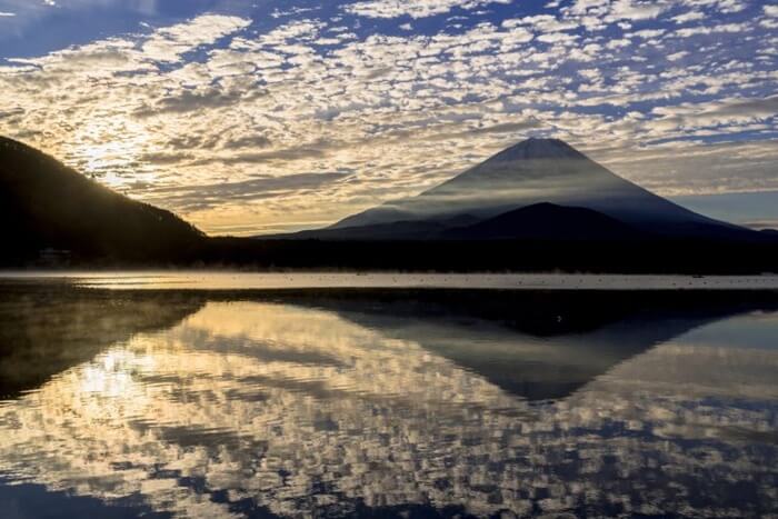 鱗雲のかかった富士雲景
