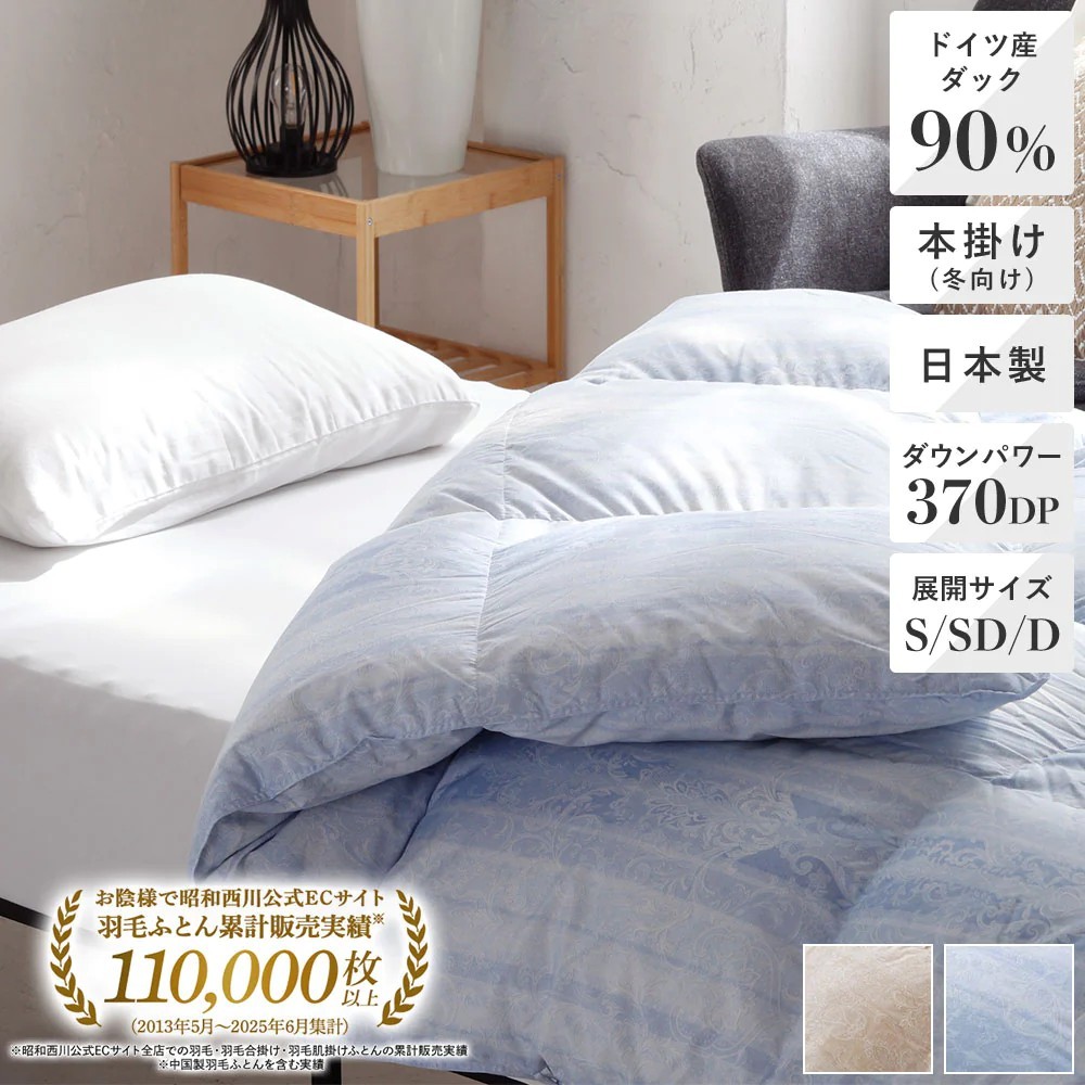 1） 羽毛布団日本製ドイツ産ダック90％ 370ダウンパワー　シングルロング