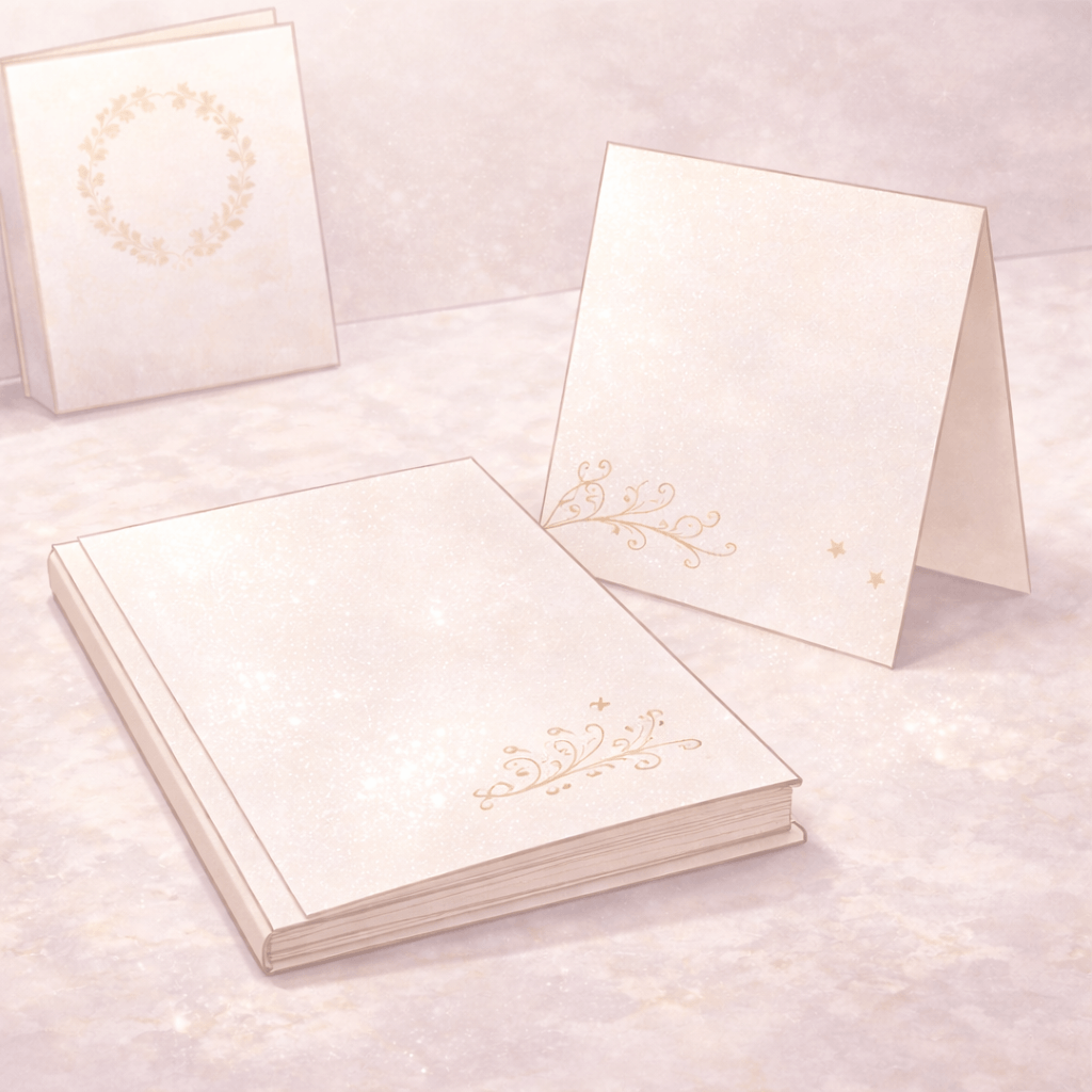 表裏どちらにも広がる<br>パール調の紙面