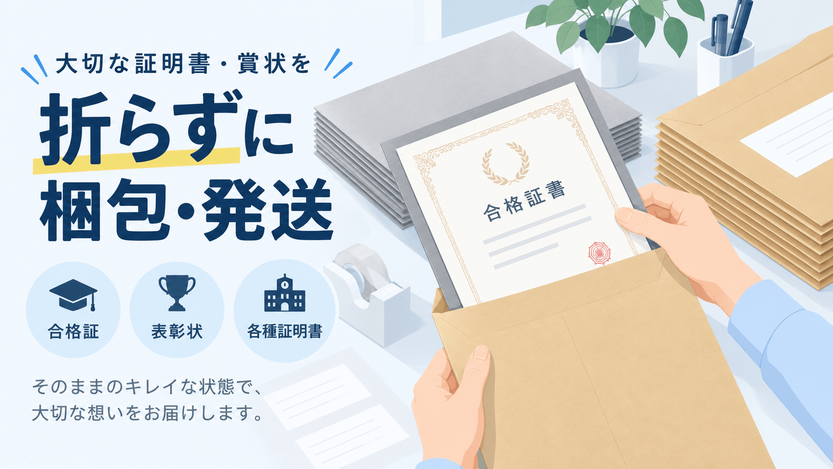 賞状・表彰状・合格証を折らずに発送するための厚紙