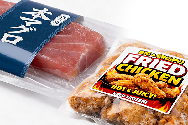 冷凍パックの注意表示・販促ラベルに